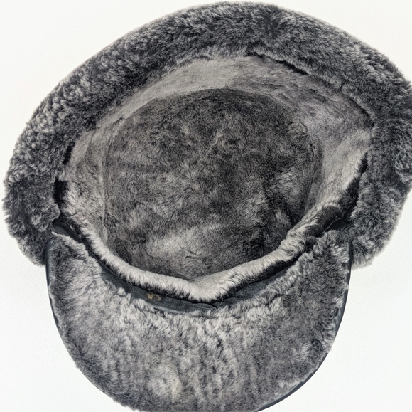R&V black leather trapper hat faux fur lined fold down men's size XXL - Picture 7 of 9
